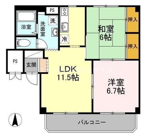 グランデュール高柳Ｂ棟の物件間取画像